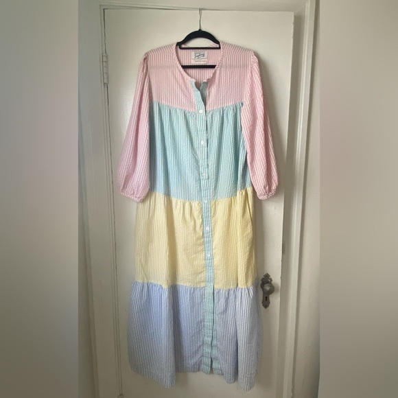 Vintage Seersucker Maxi Dress Striped XL - Picture 2 of 10